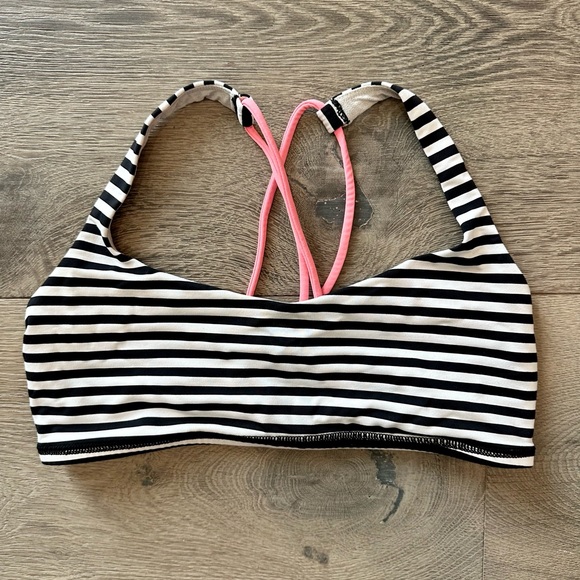lululemon athletica Other - Lululemon Black and White Striped Strappy Sports Bra with Hot Pink Straps